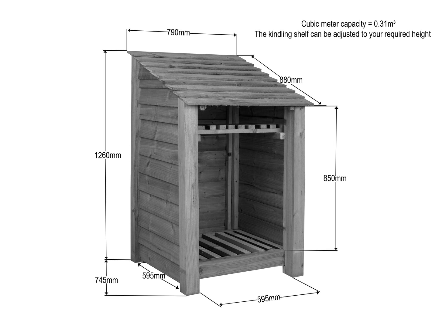 Slatted Wooden Log Store With Shelf W-79cm, H-126cm or 180cm, D-88cm