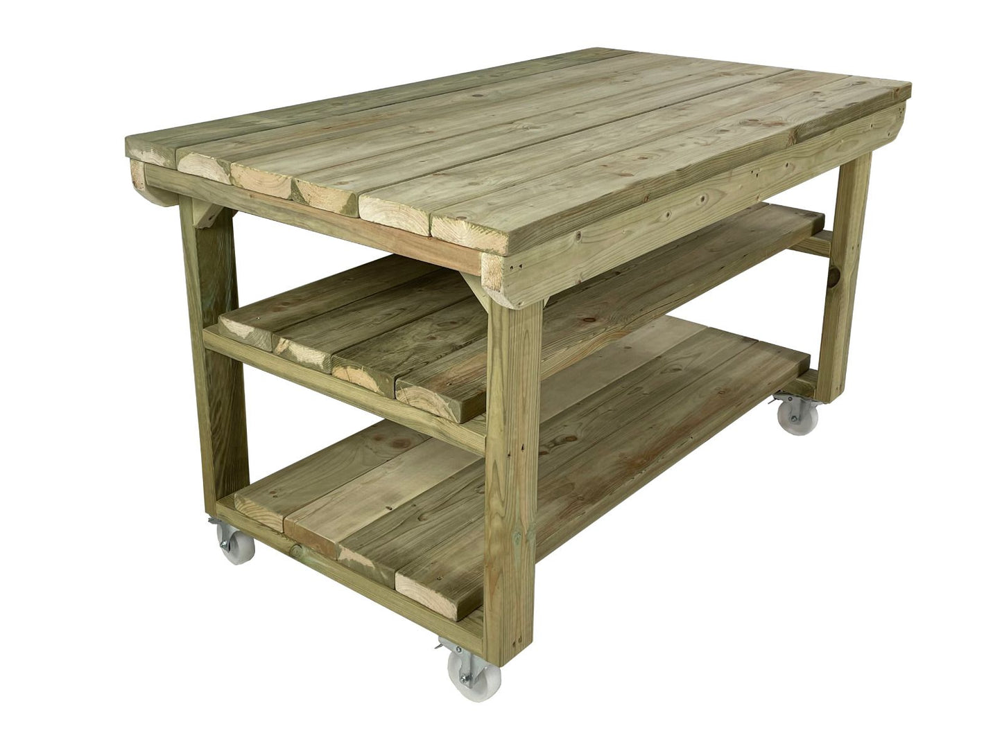 Wooden Super Heavy Duty Indoor/Outdoor Workbench 3ft-Depth Double Shelf and Wheels