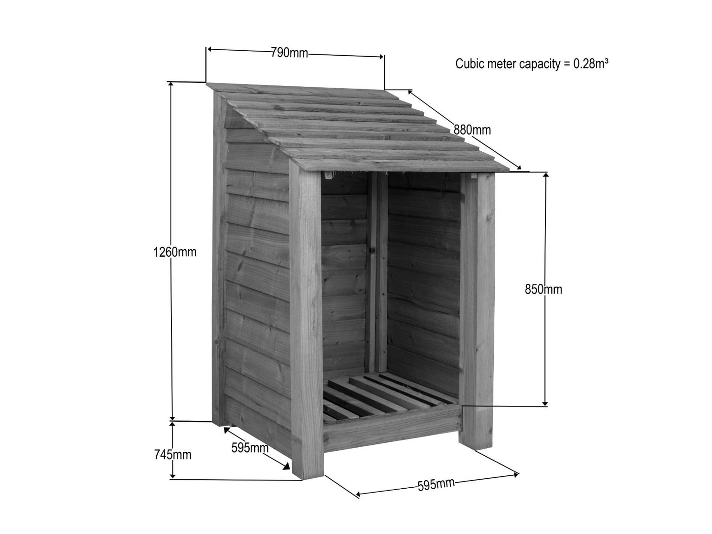 Wooden Log Store W-79cm, H-126cm or 180cm, D-88cm - Brown Finish