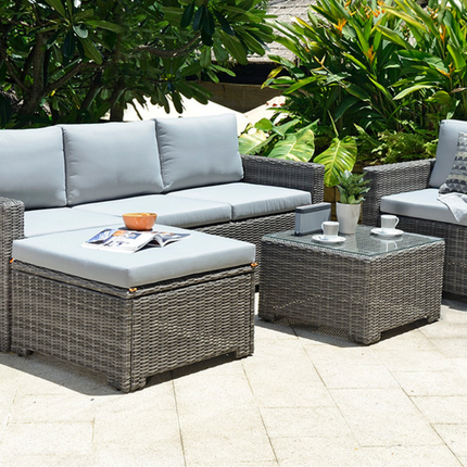 Marbella 5-Seater Garden Lounge Set with Ottoman Chaise | Grey Cushions
