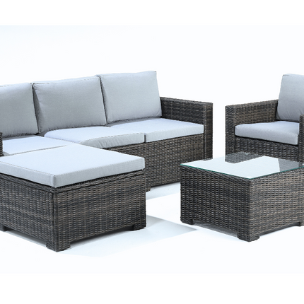 Marbella 5-Seater Garden Lounge Set with Ottoman Chaise | Grey Cushions