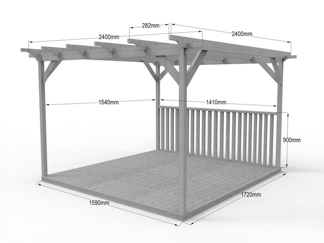 Square Pergola And Decking Kit With Three Side Balustrade