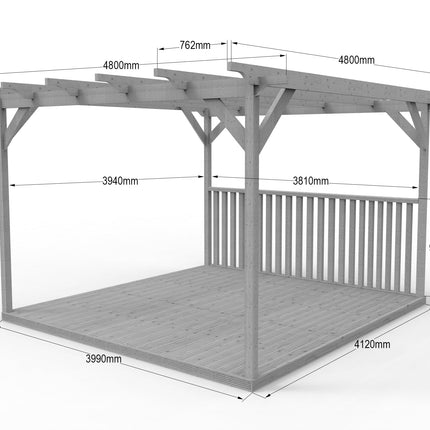 Square Pergola And Decking Kit With Three Side Balustrade