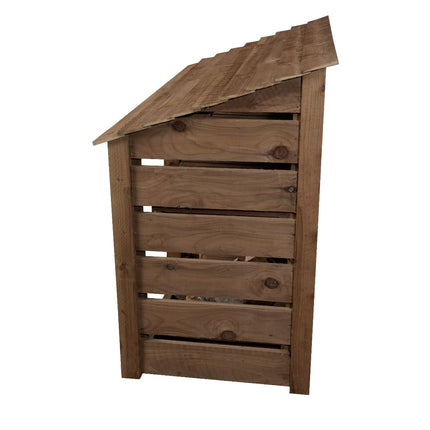 Slatted Wooden Log Store with Shelf W-187cm, H-126cm or 180cm, D-88cm - Brown Finish