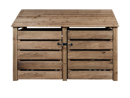 Slatted Wooden Log Store with Doors W-187cm, H-126cm or 180cm, D-88cm - Brown Finish