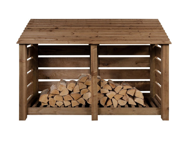 Slatted Wooden Log Store W-187cm, H-126cm or 180cm, D-88cm - Brown Finish
