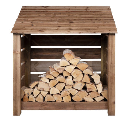 Slatted Wooden Log Store  W-119cm, H-126cm or 180cm, D-88cm - Brown Finish