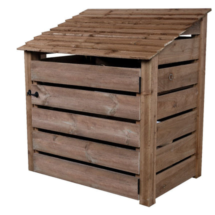 Slatted Wooden Log Store with Door and Shelf W-119cm, H-126cm or 180cm, D-88cm - Brown Finish