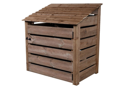 Slatted Wooden Log Store with Door and Shelf W-119cm, H-126cm or 180cm, D-88cm - Brown Finish