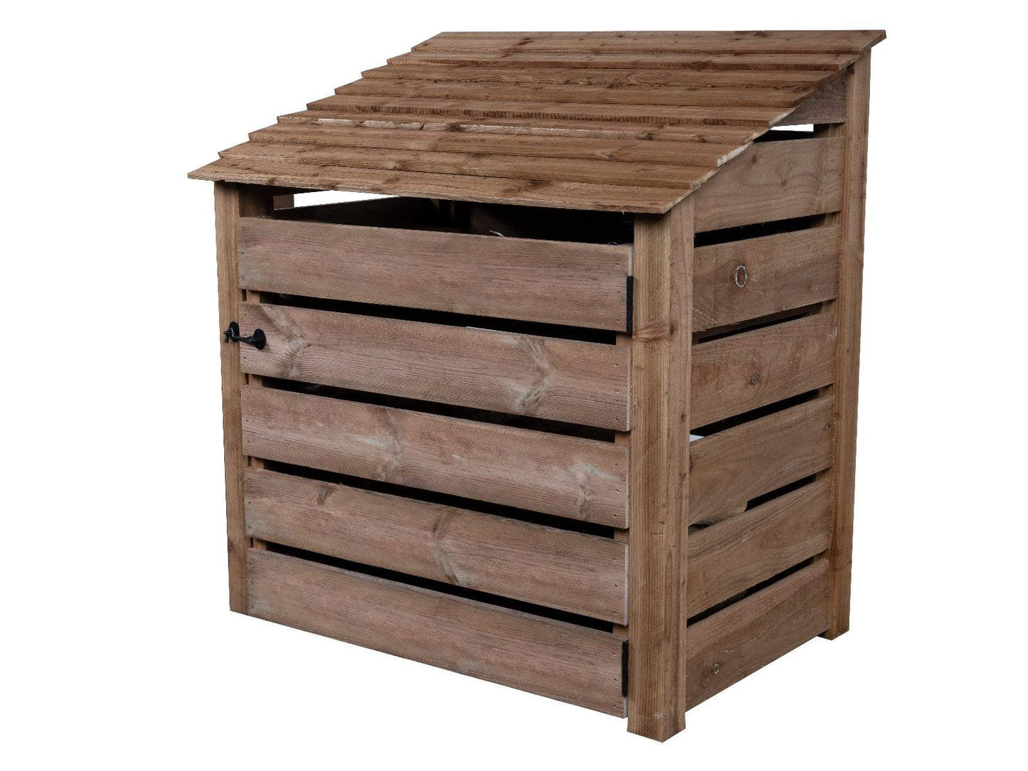 Slatted Wooden Log Store with Door W-119cm, H-126cm or 180cm, D-88cm - Brown Finish