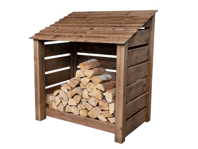 Slatted Wooden Log Store  W-119cm, H-126cm or 180cm, D-88cm - Brown Finish