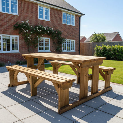Abies Picnic Table Benches Set - Rustic Finish