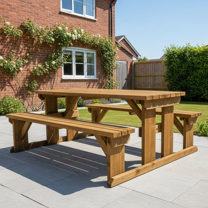 Abies Picnic Table Benches Set - Rustic Finish