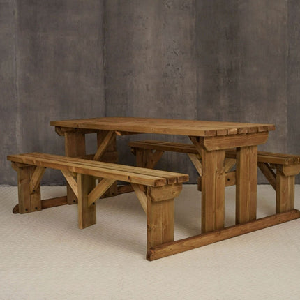 Abies Picnic Table Benches Set - Rustic Finish