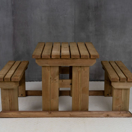 Abies Picnic Table Benches Set - Rustic Finish