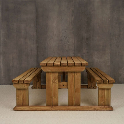 Abies Picnic Table Benches Set - Rustic Finish