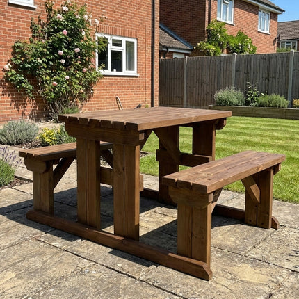 Abies Picnic Table Benches Set - Rustic Finish