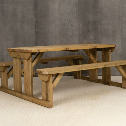 Abies Rounded Picnic Table and Benches Set - Rustic Finish