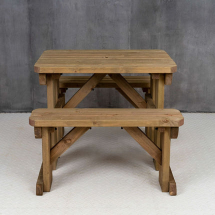 Abies Rounded Picnic Table and Benches Set - Rustic Finish
