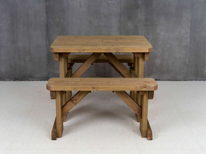 Abies Rounded Picnic Table and Benches Set - Rustic Finish