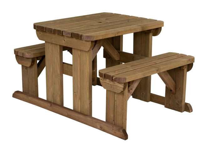 Abies Rounded Picnic Table and Benches Set - Rustic Finish