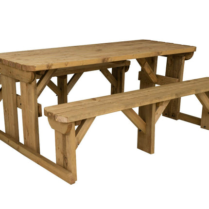 Abies Rounded Picnic Table and Benches Set - Rustic Finish