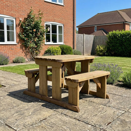 Abies Rounded Picnic Table and Benches Set - Rustic Finish