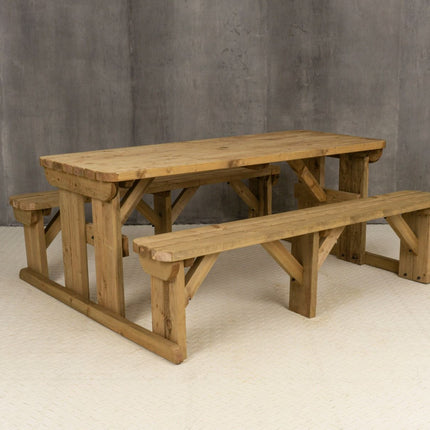 Abies Rounded Picnic Table and Benches Set - Rustic Finish