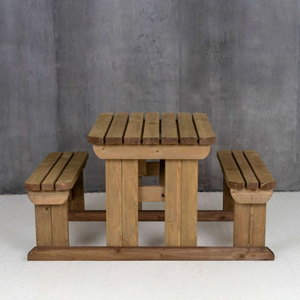 Abies Rounded Picnic Table and Benches Set - Rustic Finish