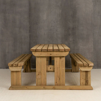 Abies Rounded Picnic Table and Benches Set - Rustic Finish