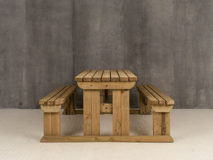 Abies Rounded Picnic Table and Benches Set - Rustic Finish