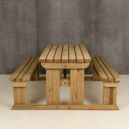Abies Rounded Picnic Table and Benches Set - Rustic Finish