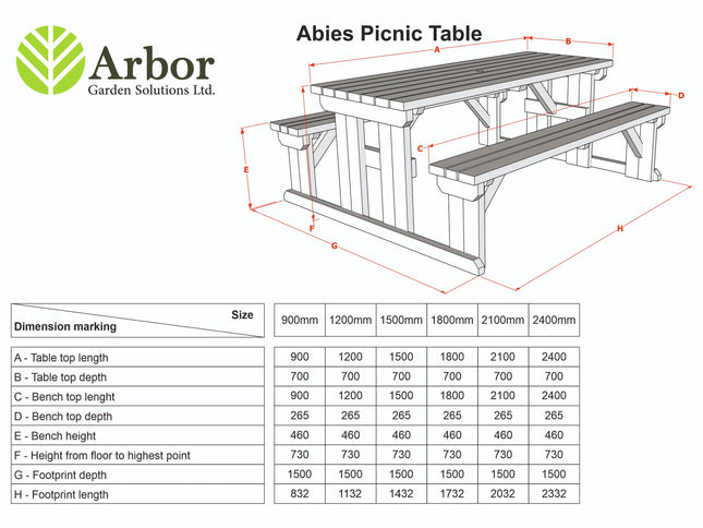 Abies Rounded Picnic Table and Benches Set - Rustic Finish