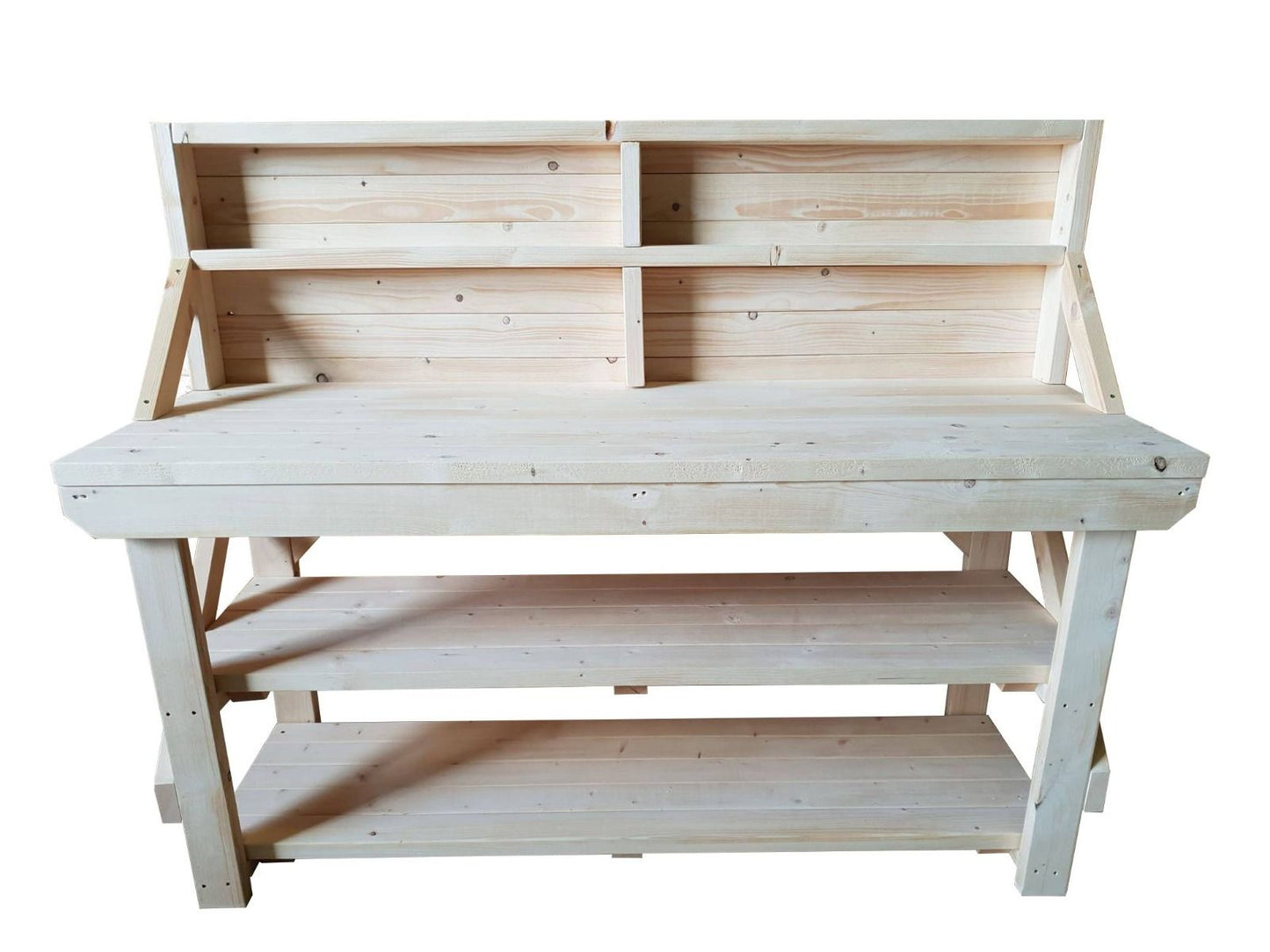 Acorn Wooden Workbench With Back Panel and Double Shelf