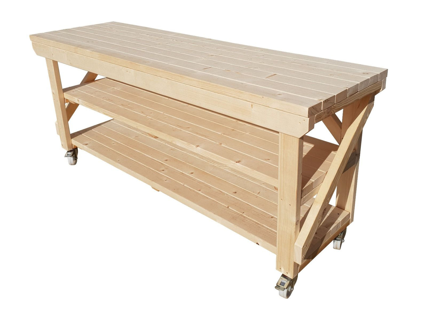 Acorn Wooden Workbench With Double Shelf and Wheels