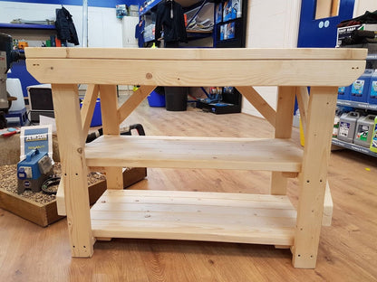 Acorn Wooden Workbench With Double Shelf