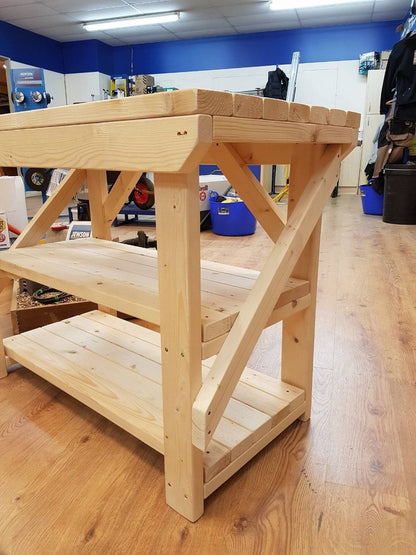 Acorn Wooden Workbench With Double Shelf