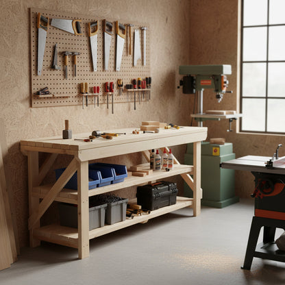 Acorn Wooden Workbench With Double Shelf