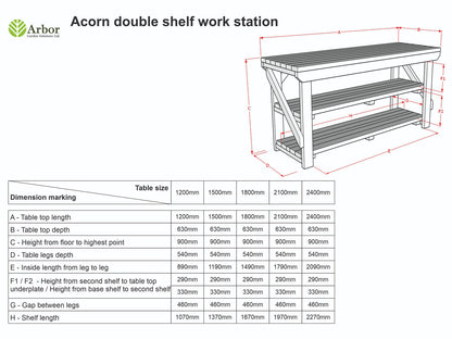 Acorn Wooden Workbench With Double Shelf
