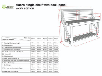 Acorn Wooden Workbench With Back Panel