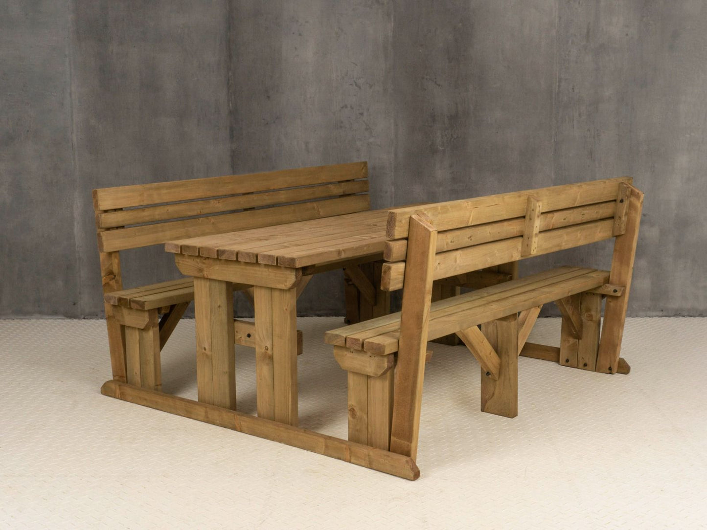 Alders Picnic Table Benches Set With Backrest - Rustic Finish