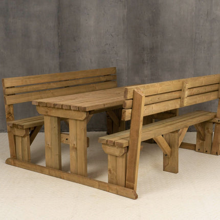 Alders Picnic Table Benches Set With Backrest - Rustic Finish