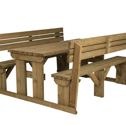 Alders Picnic Table Benches Set With Backrest - Rustic Finish