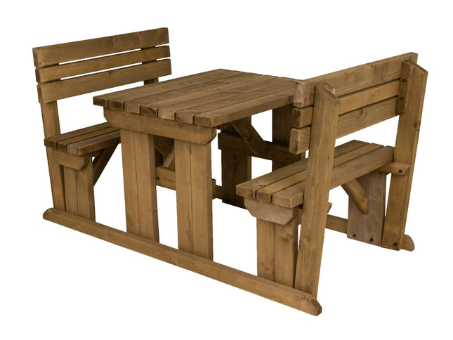 Alders Picnic Table Benches Set With Backrest - Rustic Finish