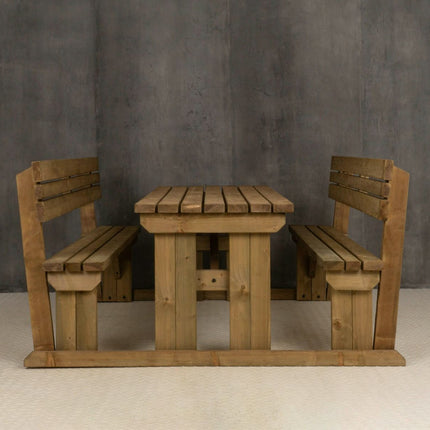 Alders Picnic Table Benches Set With Backrest - Rustic Finish