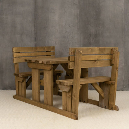 Alders Picnic Table Benches Set With Backrest - Rustic Finish