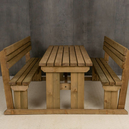 Alders Picnic Table Benches Set With Backrest - Rustic Finish