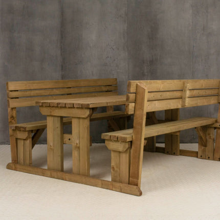 Alders Picnic Table Benches Set With Backrest - Rustic Finish