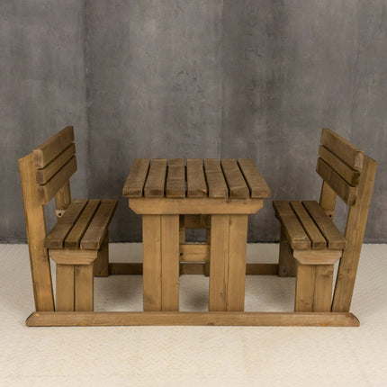 Alders Picnic Table Benches Set With Backrest - Rustic Finish