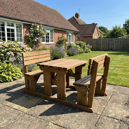 Alders Picnic Table Benches Set With Backrest - Rustic Finish